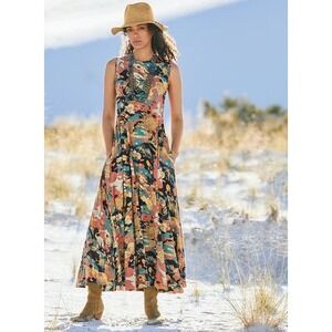 Peruvian Connection Tea Garden midi dress size M botanical‎ floral boho knit